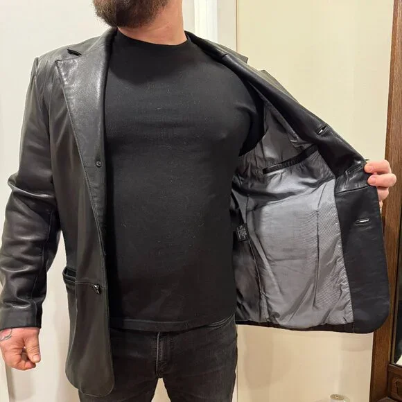 VINTAGE Y2K Leather Sports Jacket - Picture 3 of 9